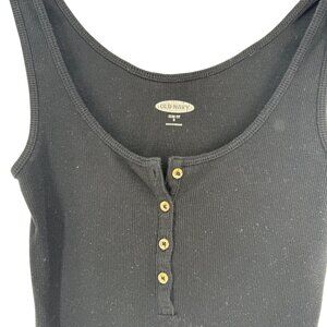 Old Navy Y2K Ribbed Henley Tank Top Womens Size S FItted Button Up Vintage Black